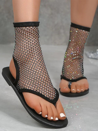 Mesh Diamond Sexy Spitze Flache Sandalen