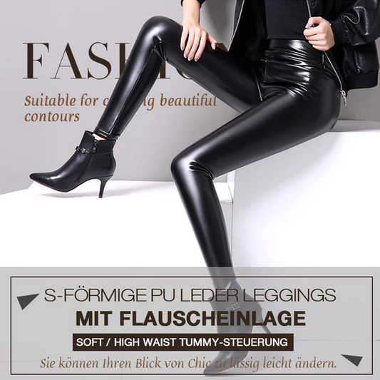 Winter-Verkauf S-förmige PU Leder Leggings Gepolstert (L-3XL)